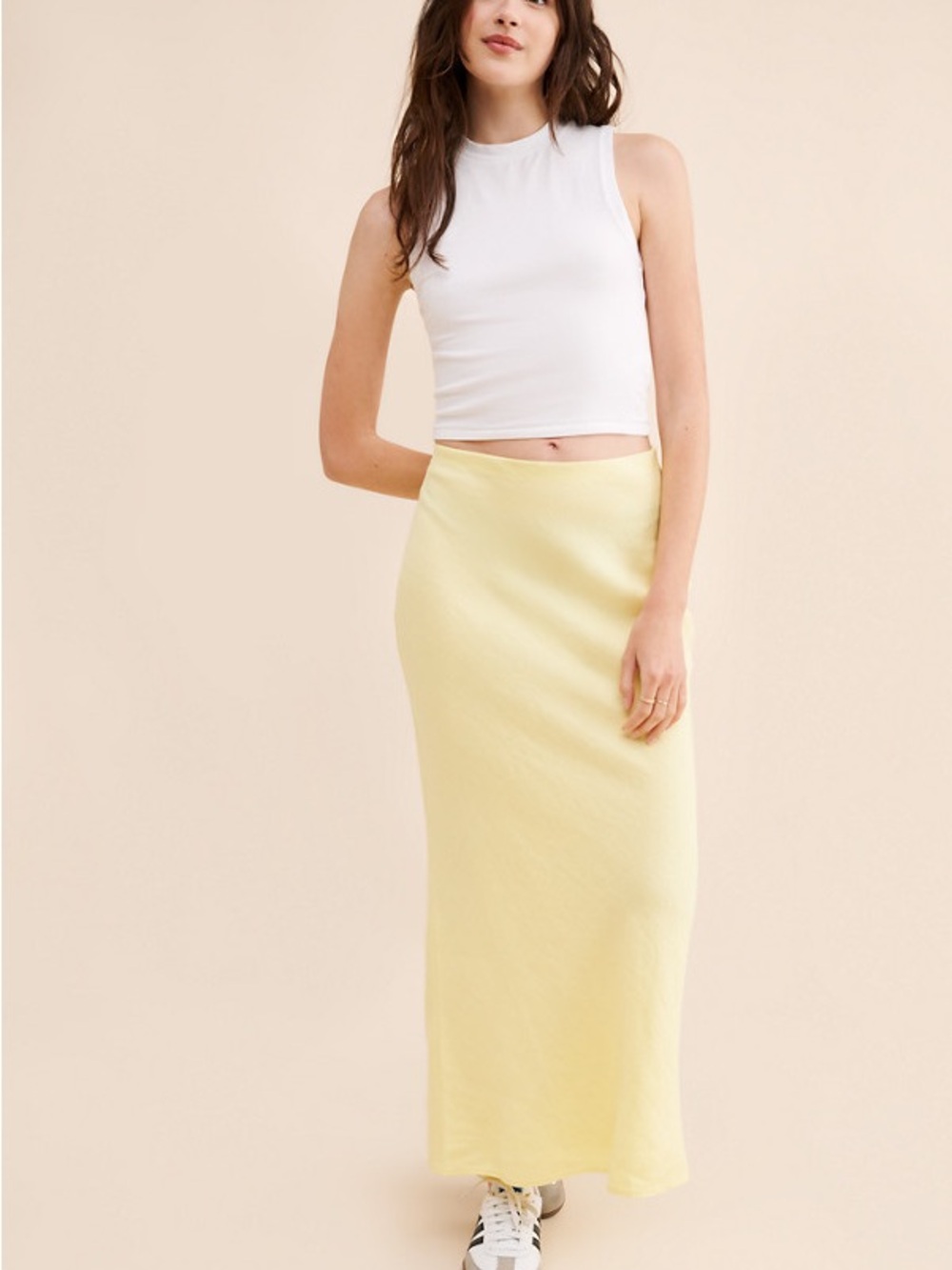 100% Linen Light Yellow Maxi Skirt - Women's Modern Stretch Skirt